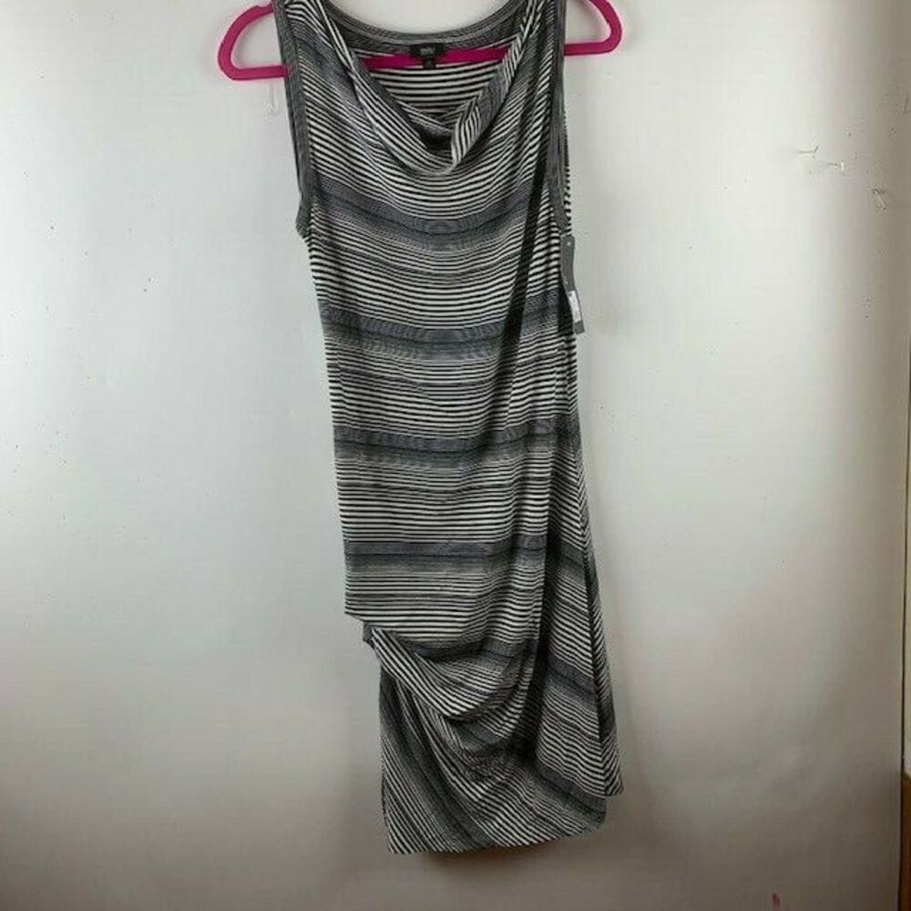 Mossimo Size Large Dress Black White Stripe Boat Neck Side Ruching